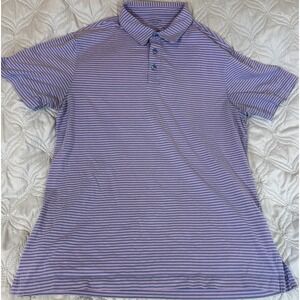 Fairlane Polo Shirt Men's Medium Purple Pink Striped Pima Cotton Spandex Golf